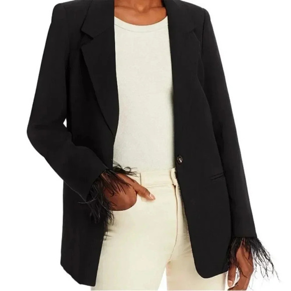 WAYF Feather Trim Navy Blue Blazer Size S - Picture 10 of 10